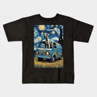 Great Dane Dog Breed Painting in a Van Gogh Starry Night Art Style Kids T-Shirt